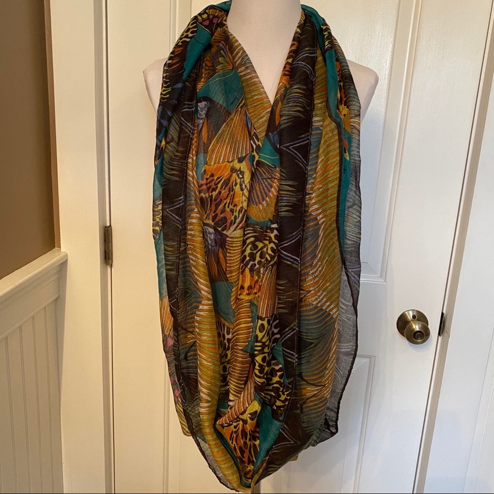 TASHA SCARF ETERNITY WRAP GREEN BLUE BLACK BUTTERFLY PRINT ACCESSORY - Picture 3 of 5